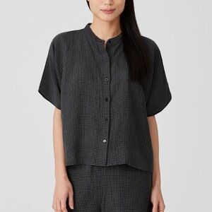 Eileen Fisher Black Short Sleeve Boxy Button Down